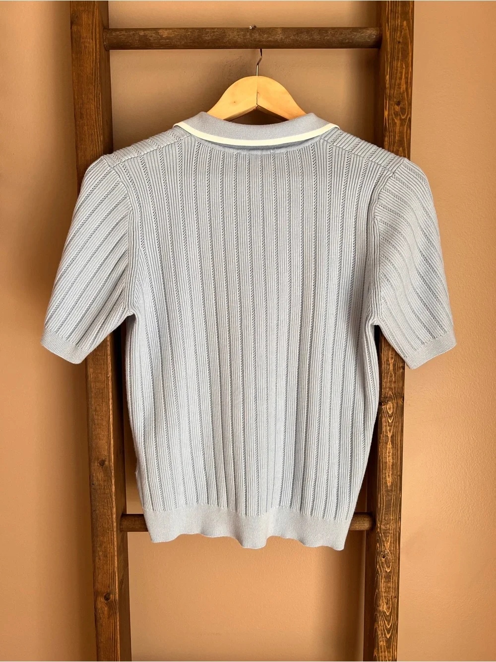 Adrianna Papell Light Blue Short-Sleeve Knit Polo Sweater - Picture 2 of 4